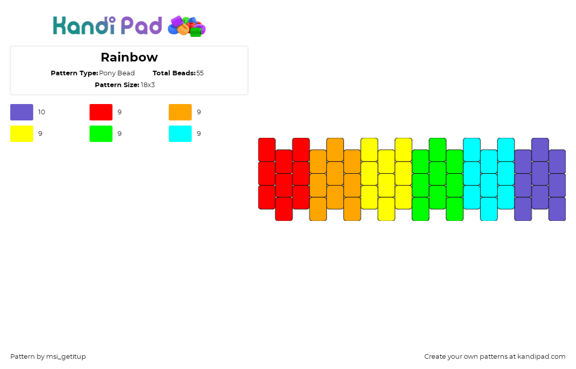 Rainbow - Pony Bead Pattern by msi_getitup on Kandi Pad - rainbow,simple,colorful,cuff,bracelet