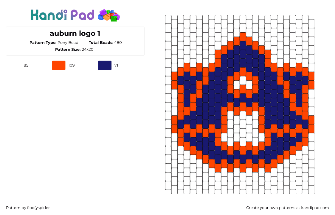 auburn logo 1 - Pony Bead Pattern by floofyspider on Kandi Pad - auburn,university,college,school,logo,education,blue,orange