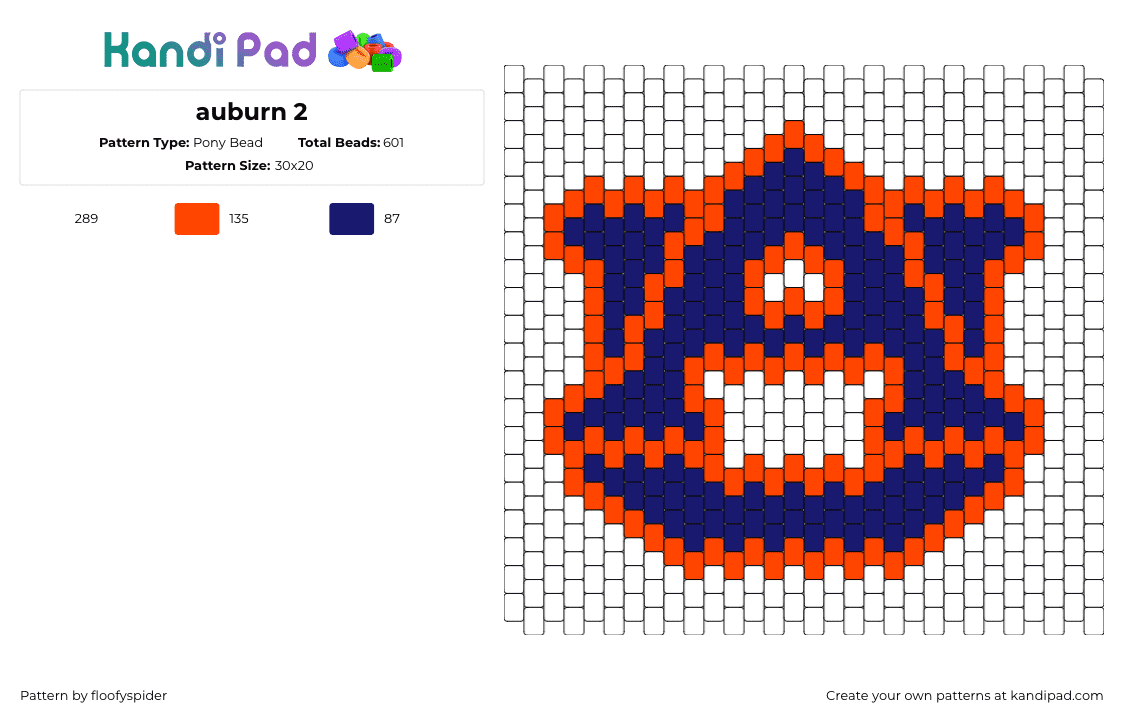 auburn 2 - Pony Bead Pattern by floofyspider on Kandi Pad - auburn,university,college,tigers,school,logo,education,blue,orange