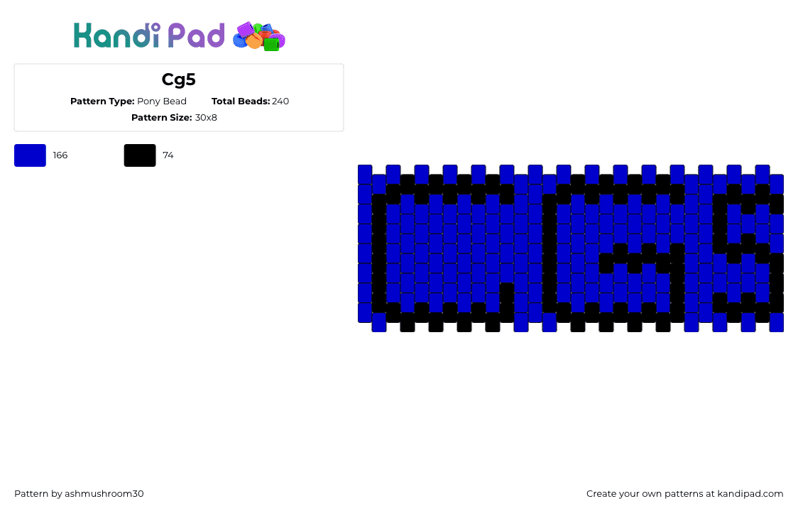 Cg5 - Pony Bead Pattern by ashmushroom30 on Kandi Pad - cg5,text,youtube,music,cuff,blue