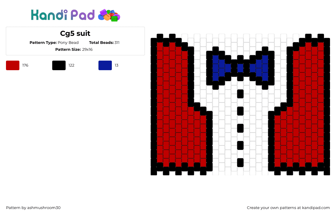 Cg5 suit - Pony Bead Pattern by ashmushroom30 on Kandi Pad - cg5,suit,charlie green,music,youtube,vest,clothing,bow tie,red,blue