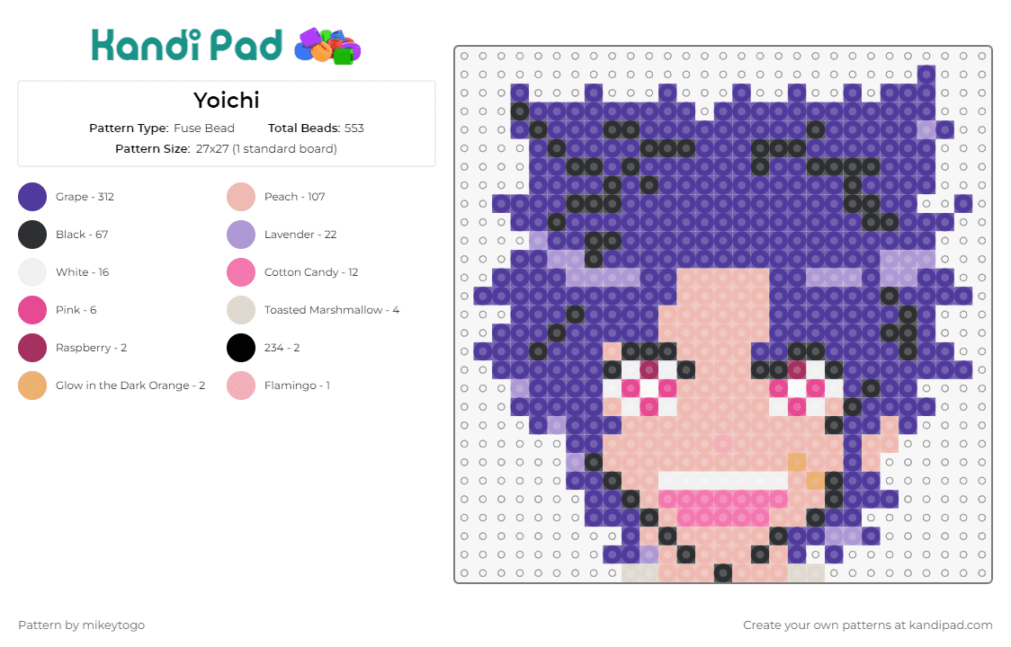Yoichi - Fuse Bead Pattern by mikeytogo on Kandi Pad - yoichi yakimura