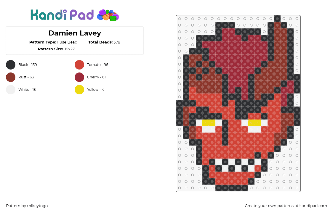 Damien Lavey - Fuse Bead Pattern by mikeytogo on Kandi Pad - damien lavey. monster prom,tv shows