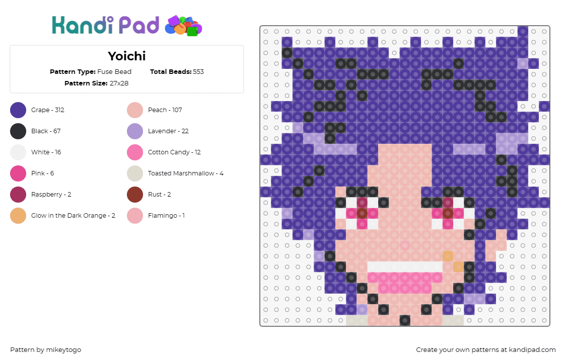 Yoichi - Fuse Bead Pattern by mikeytogo on Kandi Pad - yoichi yakimura