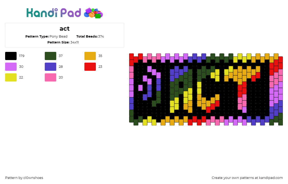 act - Pony Bead Pattern by cl0wnshoes on Kandi Pad - act,rainbow,pride,cuff