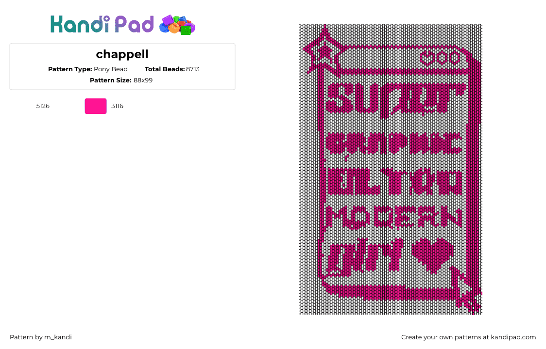 chappell - Pony Bead Pattern by m_kandi on Kandi Pad - chappell roan,super graphic ultra modern girl,music,panel,pink