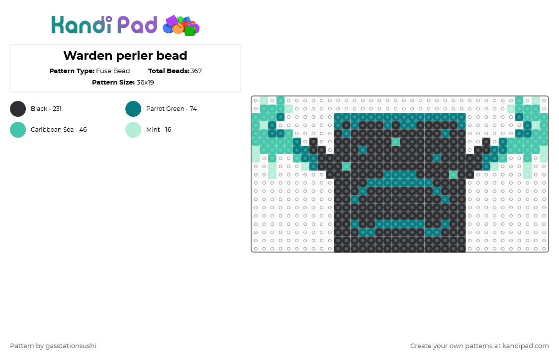 Warden perler bead - Fuse Bead Pattern by meloncraftx on Kandi Pad - black,teal,warden,minecraft