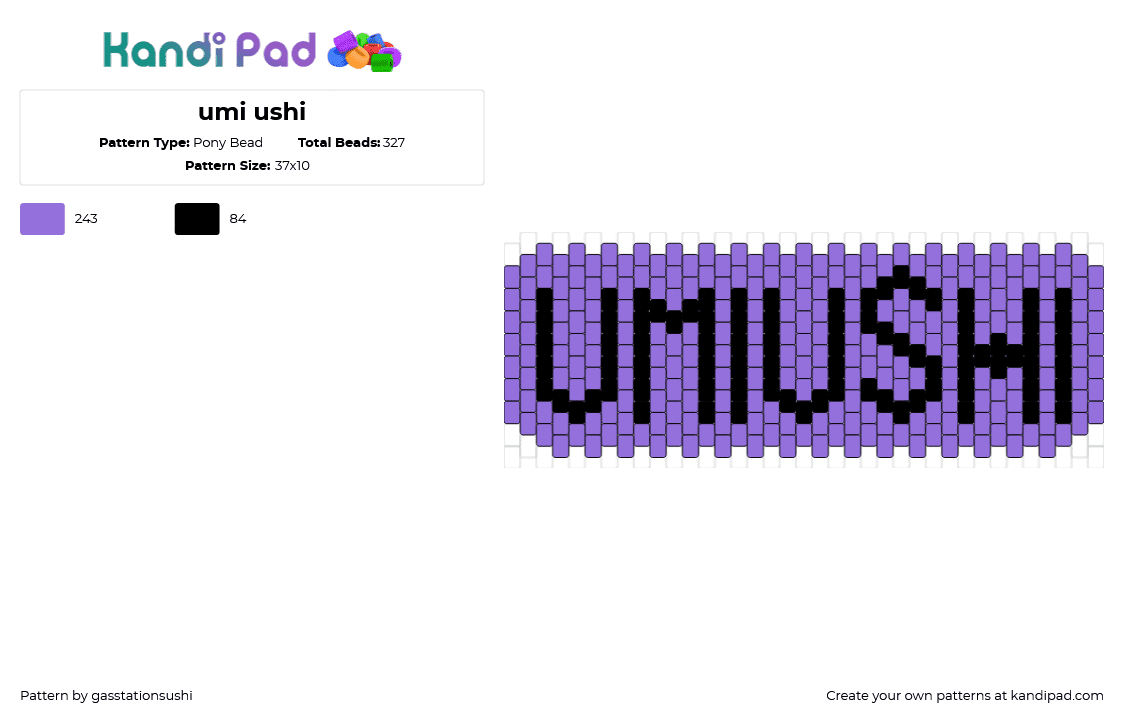 umi ushi - Pony Bead Pattern by gasstationsushi on Kandi Pad - umiushi,sea slug,text,bag,panel,purple,black