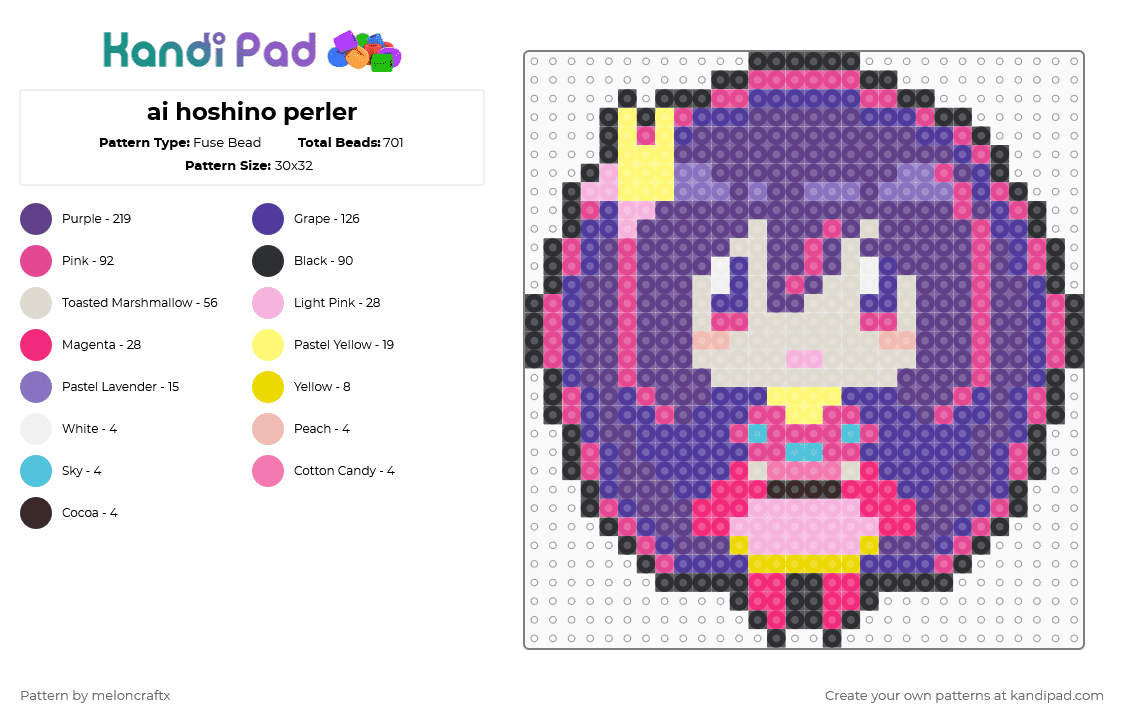 ai hoshino perler - Fuse Bead Pattern by meloncraftx on Kandi Pad - purple,pink,ai hoshino