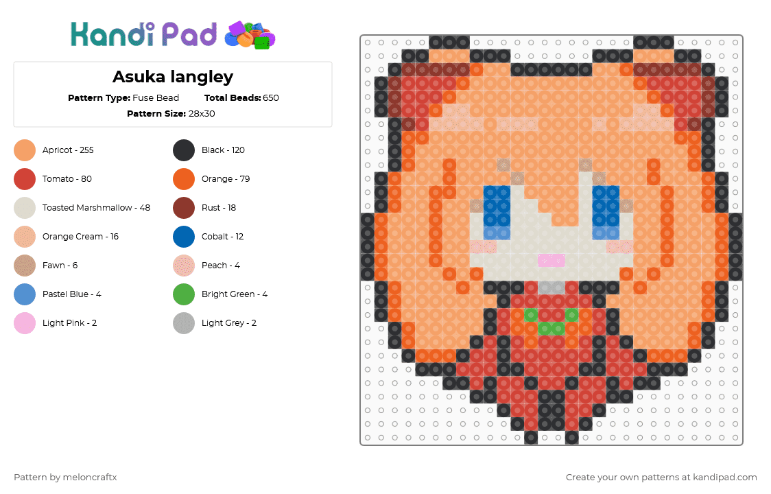 Asuka langley - Fuse Bead Pattern by meloncraftx on Kandi Pad - red,beige,orange,evangelion,asuka langley,asuka
