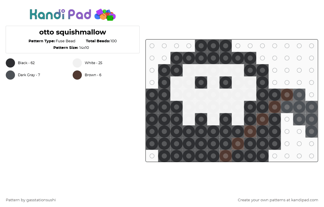 otto squishmallow - Fuse Bead Pattern by meloncraftx on Kandi Pad - black,white,brown,gray,otto,squishmallow