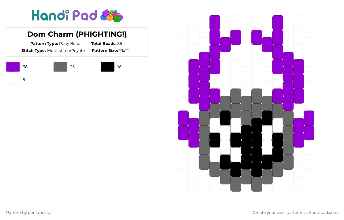 Dom Charm (PHIGHTING!) - Pony Bead Pattern by perilunestar on Kandi Pad - dom, flipside, gray, phighting, purple, roblox, the flipside
