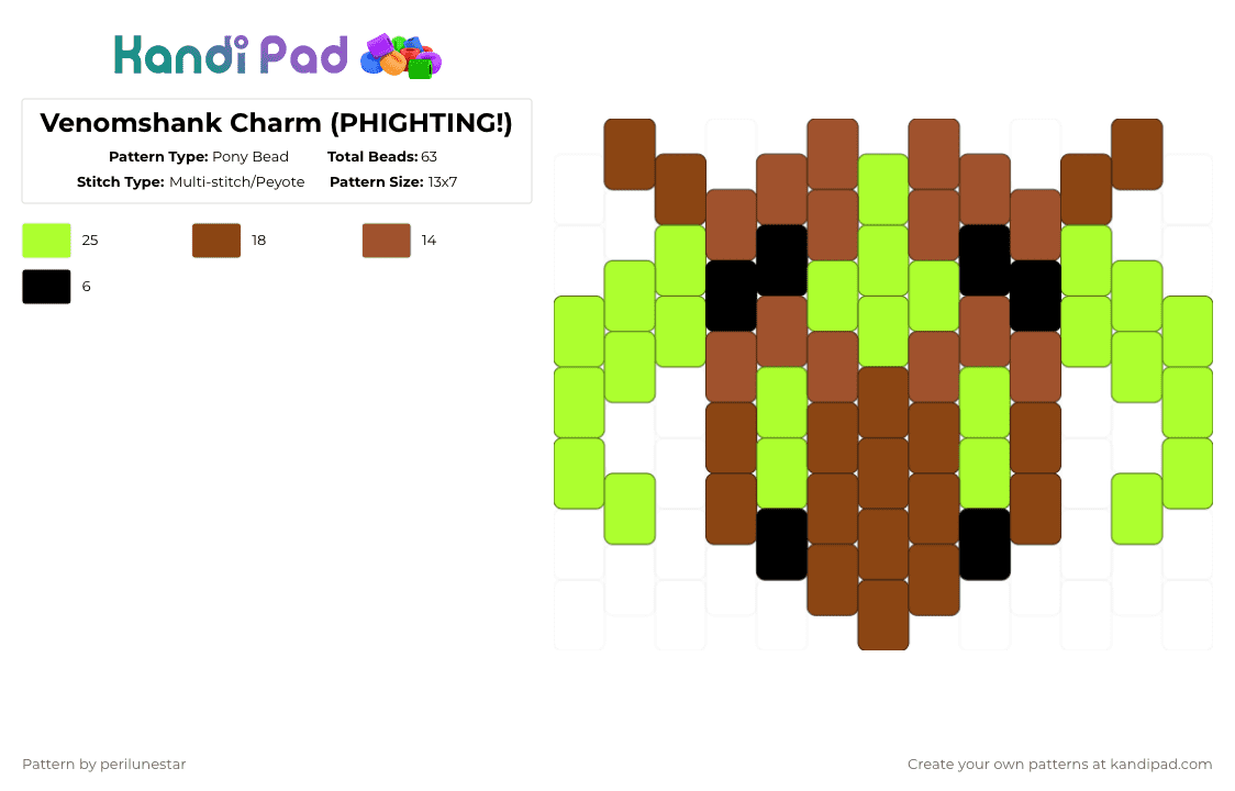 Venomshank Charm (PHIGHTING!) - Pony Bead Pattern by perilunestar on Kandi Pad - green, phighting, red, roblox, venomshank
