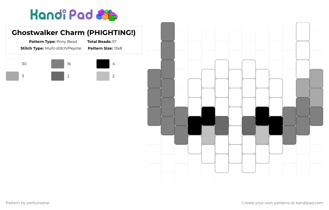 Ghostwalker Charm (PHIGHTING!) - Pony Bead Pattern by perilunestar on Kandi Pad - ghostwalker, gray, phighting, roblox
