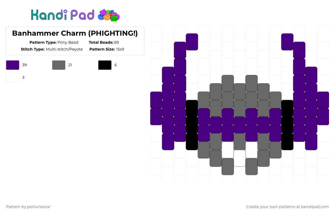 Banhammer Charm (PHIGHTING!) - Pony Bead Pattern by perilunestar on Kandi Pad - banhammer, gray, phighting, purple, roblox