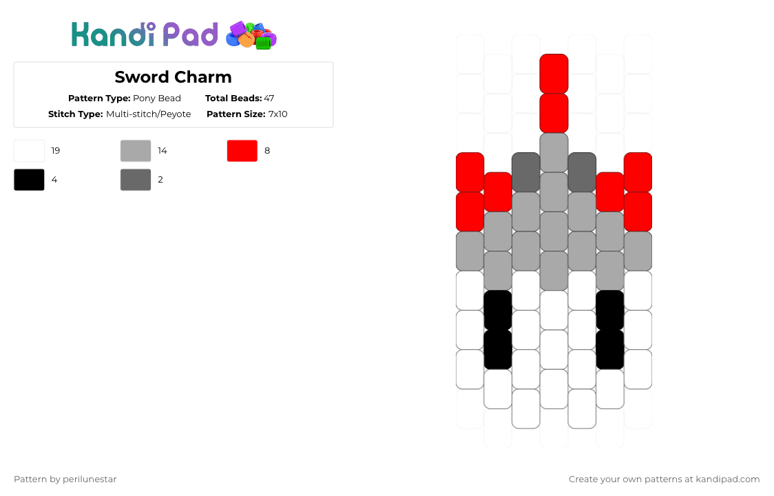 Sword Charm (PHIGHTING!) - Pony Bead Pattern by perilunestar on Kandi Pad - beige,red,phighting,roblox,sword