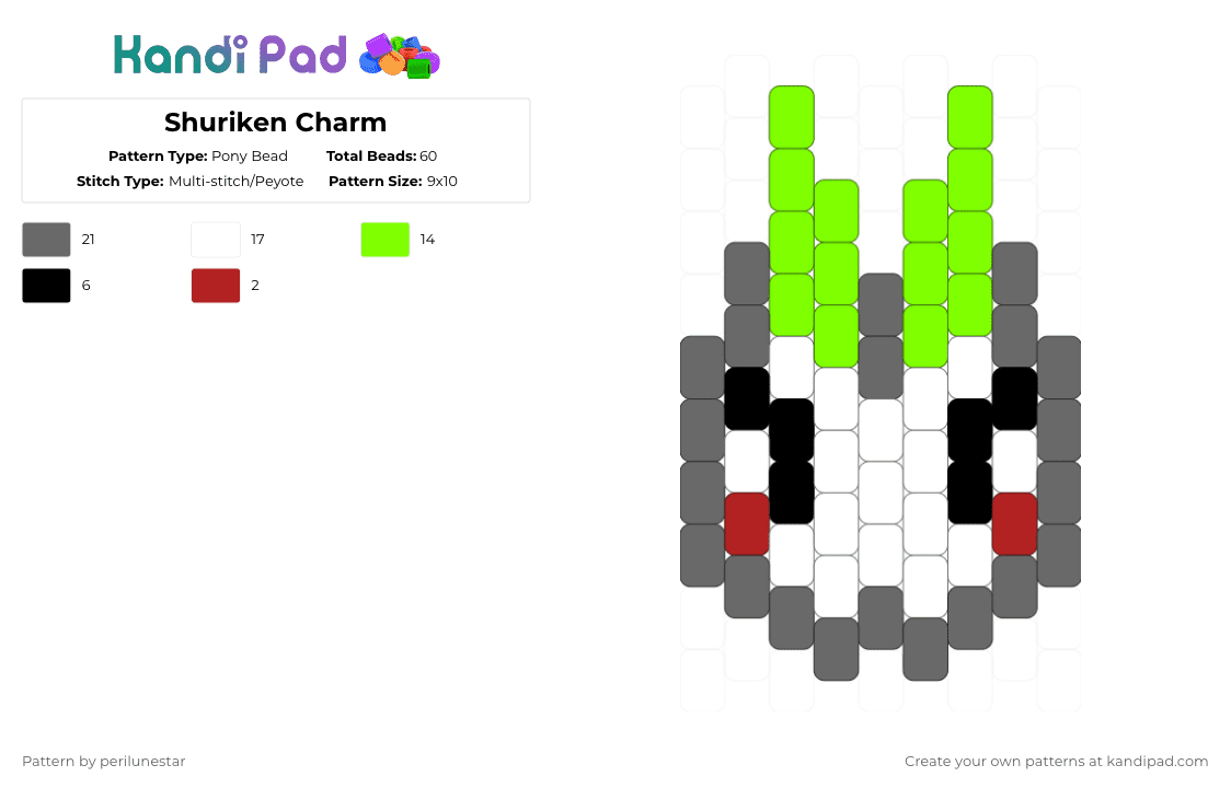 Shuriken Charm (PHIGHTING!) - Pony Bead Pattern by perilunestar on Kandi Pad - gray,green,phighting,roblox,shuriken
