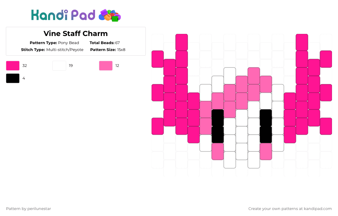 Vine Staff Charm (PHIGHTING!) - Pony Bead Pattern by perilunestar on Kandi Pad - white,pink,phighting,roblox,vine staff