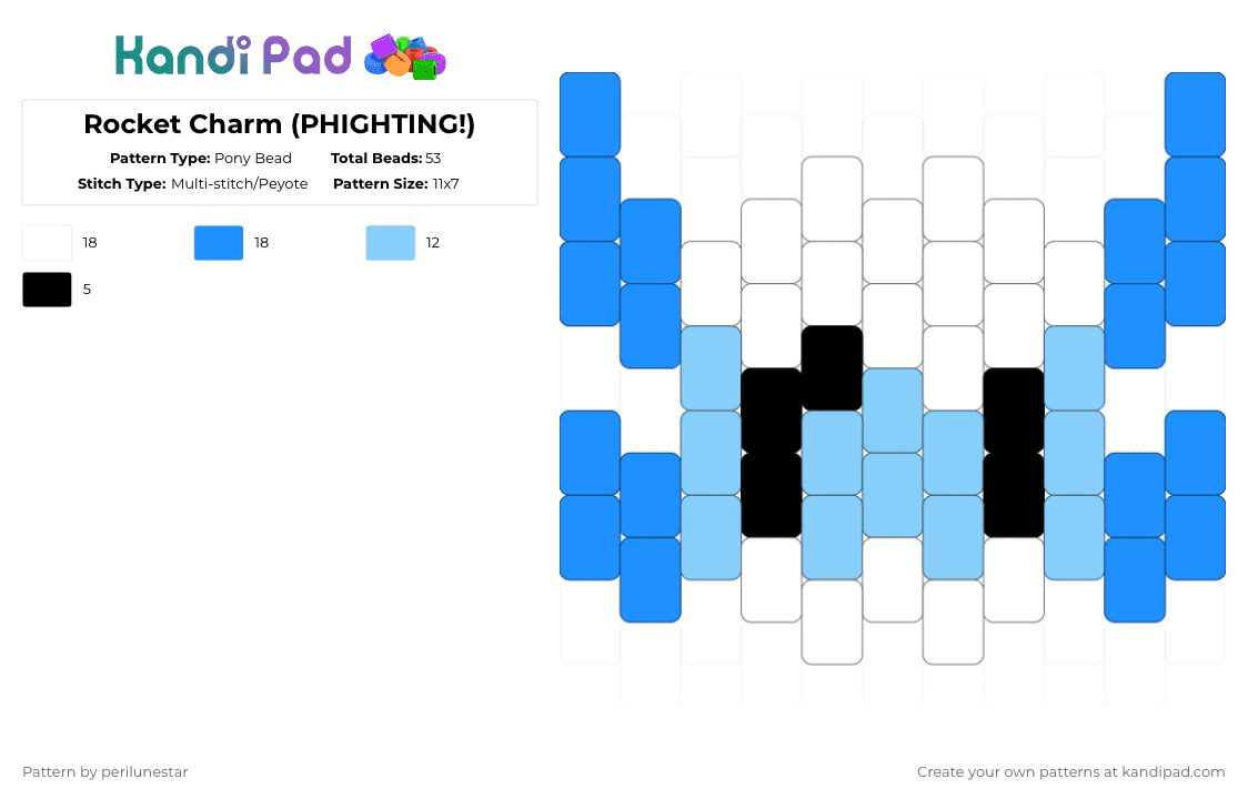 Rocket Charm (PHIGHTING!) - Pony Bead Pattern by perilunestar on Kandi Pad - white,light blue,phighting,roblox,rocket