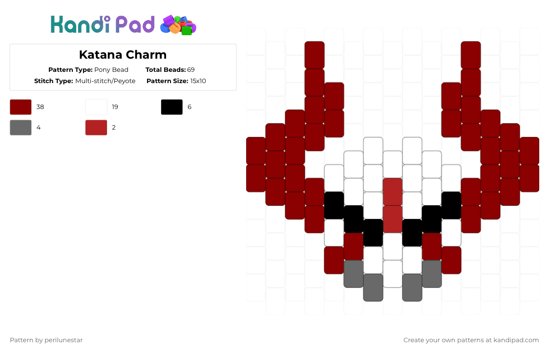 Katana Charm (PHIGHTING!) - Pony Bead Pattern by perilunestar on Kandi Pad - red,phighting,roblox,katana