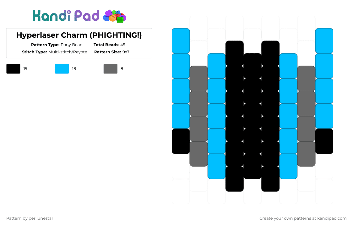 Hyperlaser Charm (PHIGHTING!) - Pony Bead Pattern by perilunestar on Kandi Pad - gray,light blue,phighting,roblox,hyperlaser