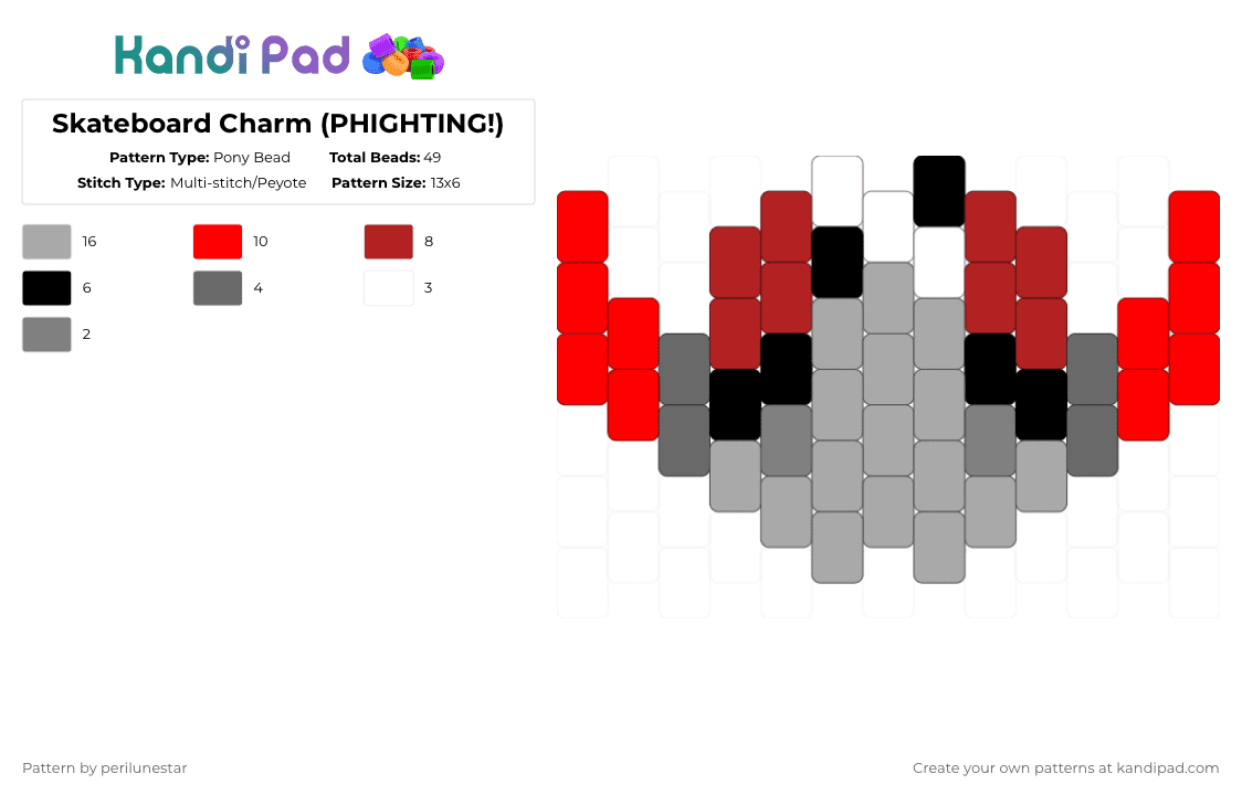 Skateboard Charm (PHIGHTING!) - Pony Bead Pattern by perilunestar on Kandi Pad - beige,red,phighting,roblox,skateboard
