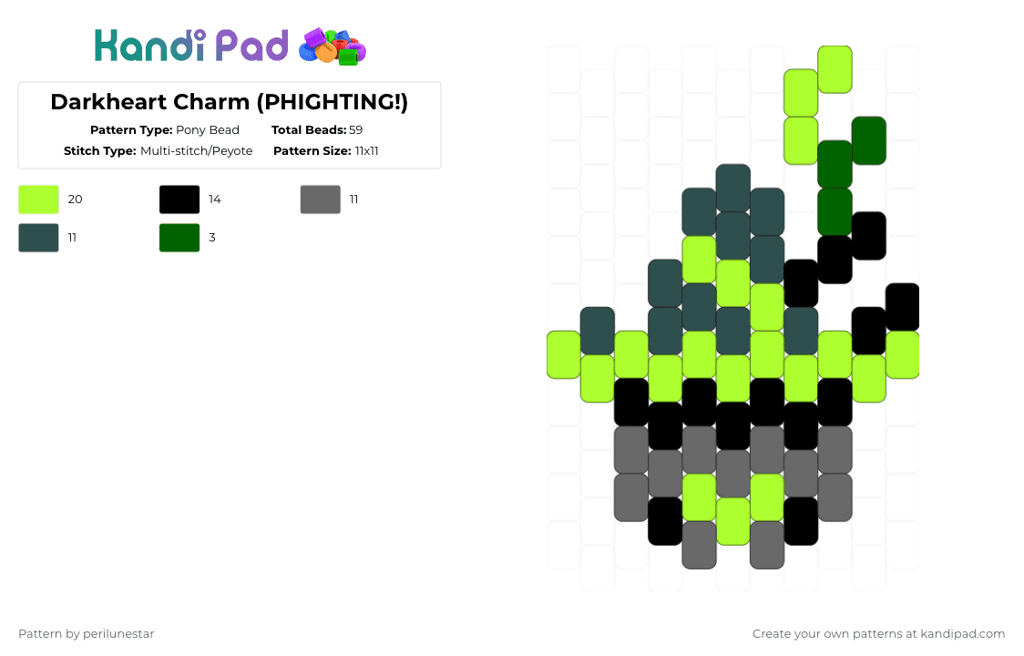 Darkheart Charm (PHIGHTING!) - Pony Bead Pattern by perilunestar on Kandi Pad - green,gray,phighting,roblox,darkheart