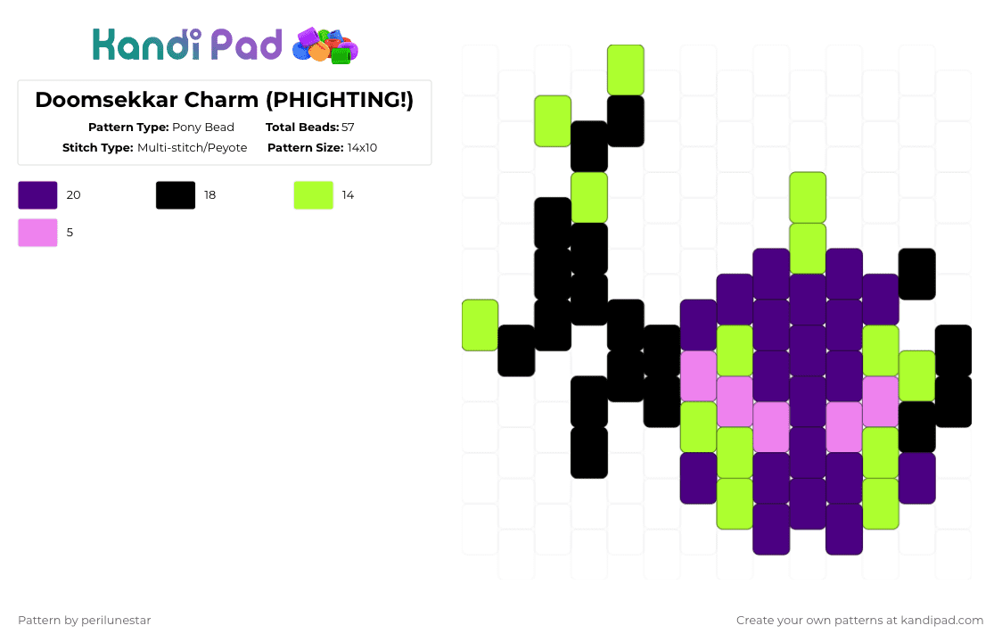 Doomsekkar Charm (PHIGHTING!) - Pony Bead Pattern by perilunestar on Kandi Pad - doomsekkar, green, phighting, purple, roblox