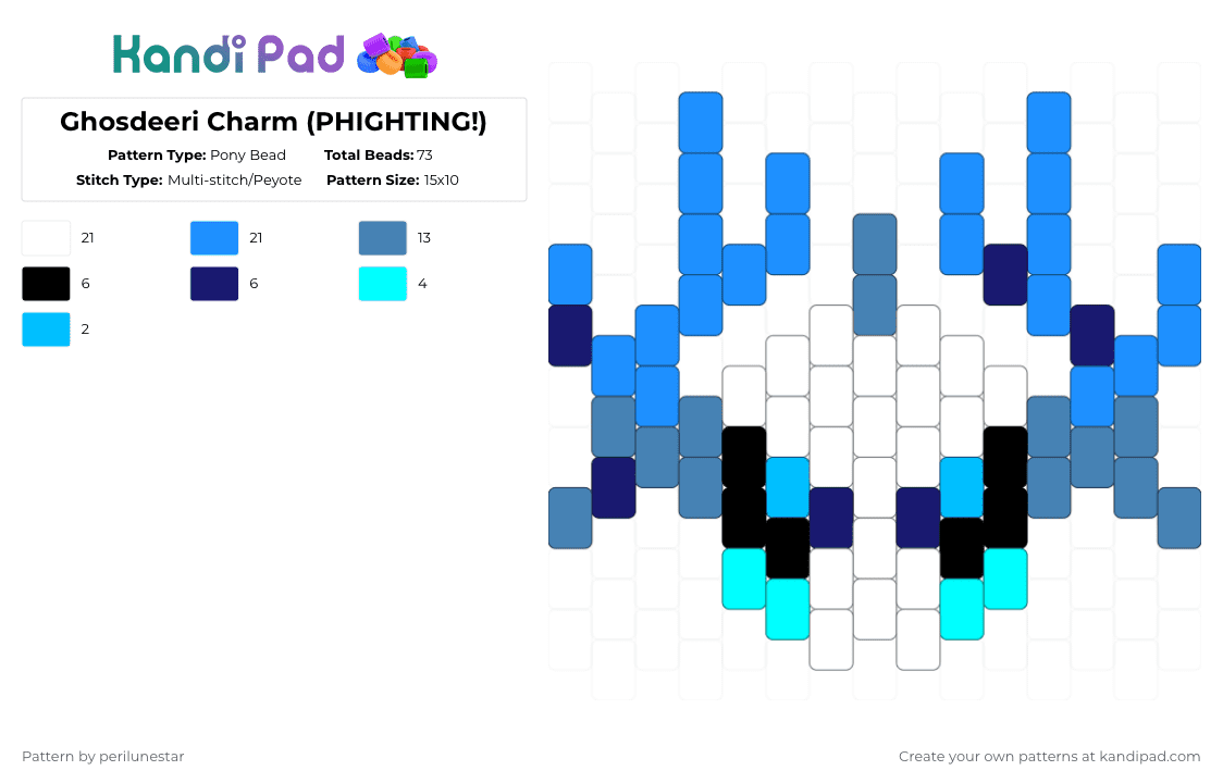 Ghosdeeri Charm (PHIGHTING!) - Pony Bead Pattern by perilunestar on Kandi Pad - light blue,phighting,roblox,ghosdeeri
