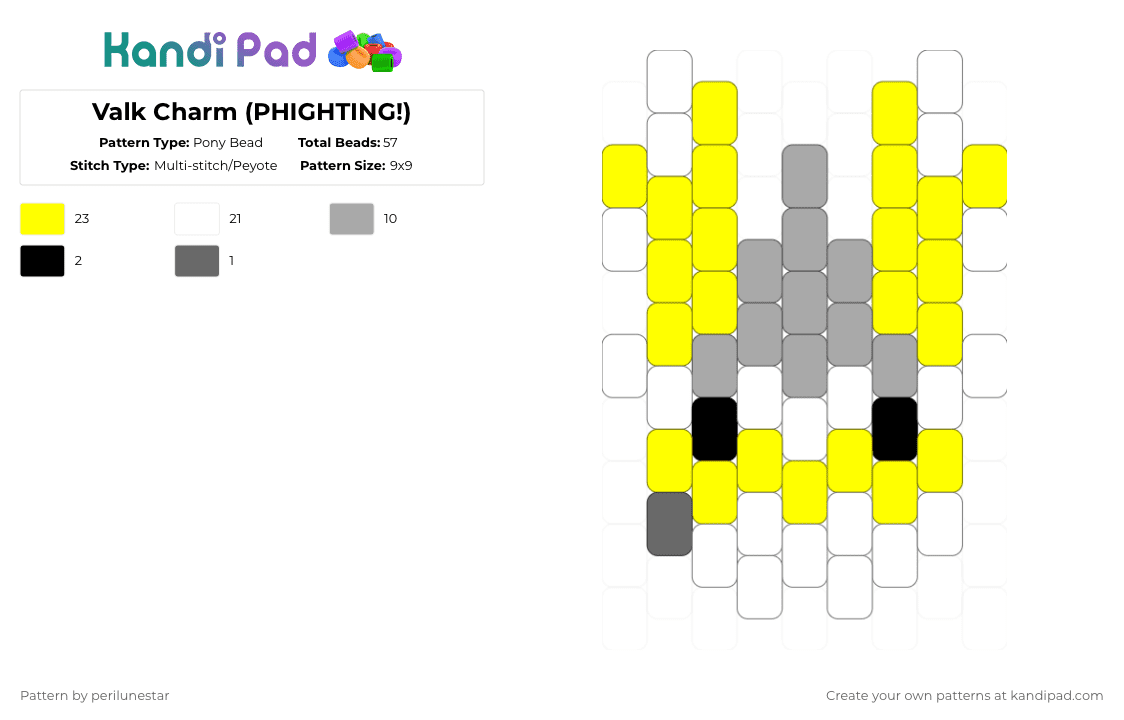 Valk Charm (PHIGHTING!) - Pony Bead Pattern by perilunestar on Kandi Pad - yellow,phighting,roblox,valk,the flipside,flipside