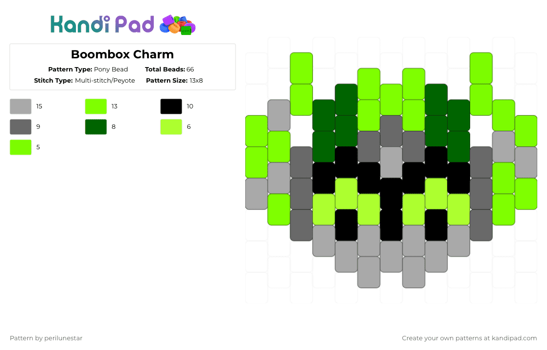Boombox Charm (PHIGHTING!) - Pony Bead Pattern by perilunestar on Kandi Pad - green,phighting,roblox