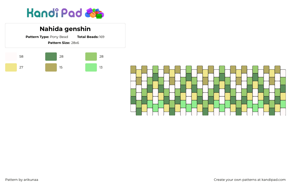Nahida genshin - Pony Bead Pattern by arikunaa on Kandi Pad - nahida,genshin impact,zig zag,video game,cuff,green