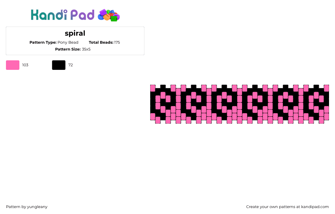 spiral - Pony Bead Pattern by yungleany on Kandi Pad - spirals,repeating,cuff,simple,black,pink