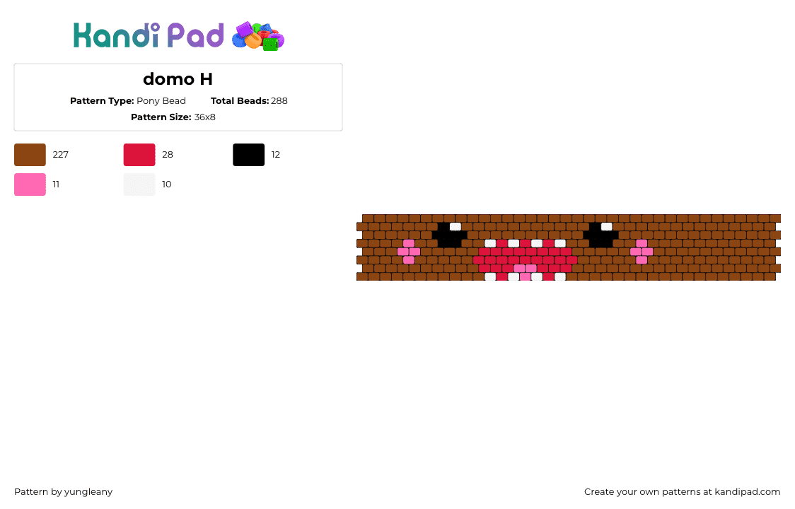 domo H - Pony Bead Pattern by yungleany on Kandi Pad - domo,face,mouth,cute,bracelet,cuff,brown,red