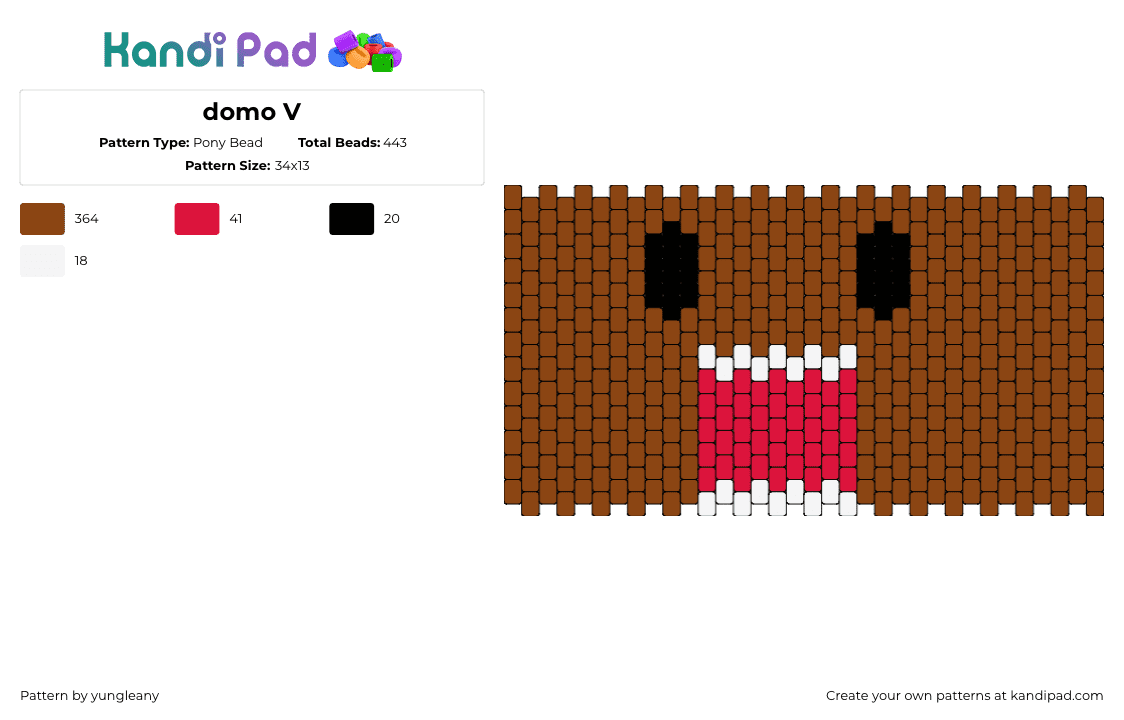 domo V - Pony Bead Pattern by yungleany on Kandi Pad - domo,face,mouth,cuff,brown,red