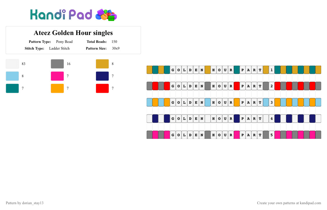 Ateez Golden Hour singles - Pony Bead Pattern by dorian_stay13 on Kandi Pad - ateez, ateez golden hour, ateez golden hour part 1, ateez golden hour part 2, ateez golden hour part 3, ateez golden hour part 4, ateez golden hour part 5, gray, kpop, orange, white
