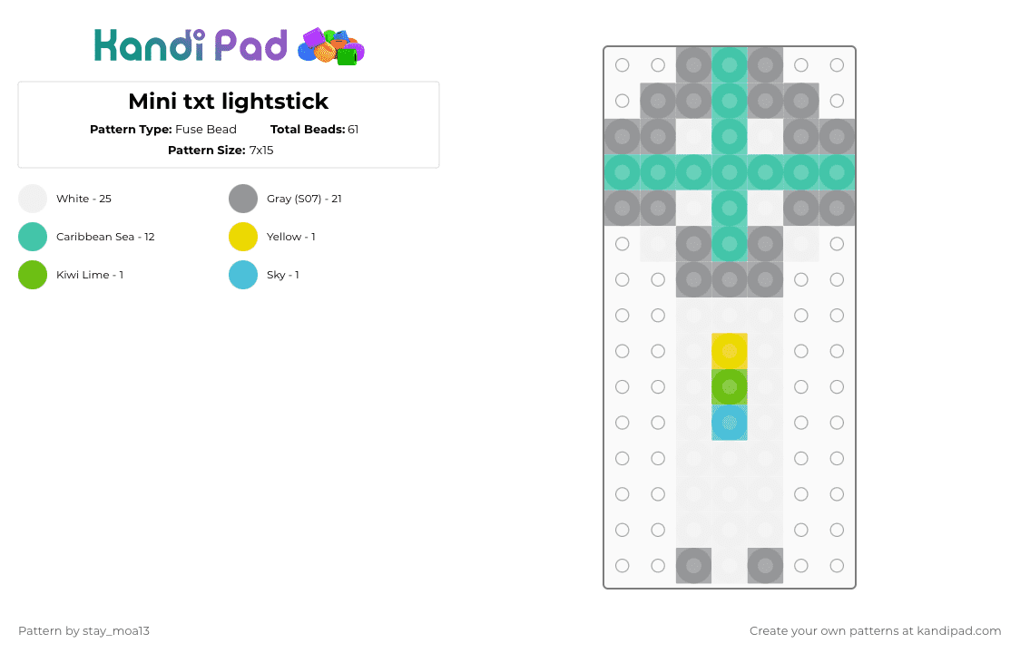 Mini txt lightstick - Fuse Bead Pattern by dorian_stay13 on Kandi Pad - beomgyu, gray, hueningkai, kpop, soobin, taehyun, teal, tomorrow x together, txt, yeonjun