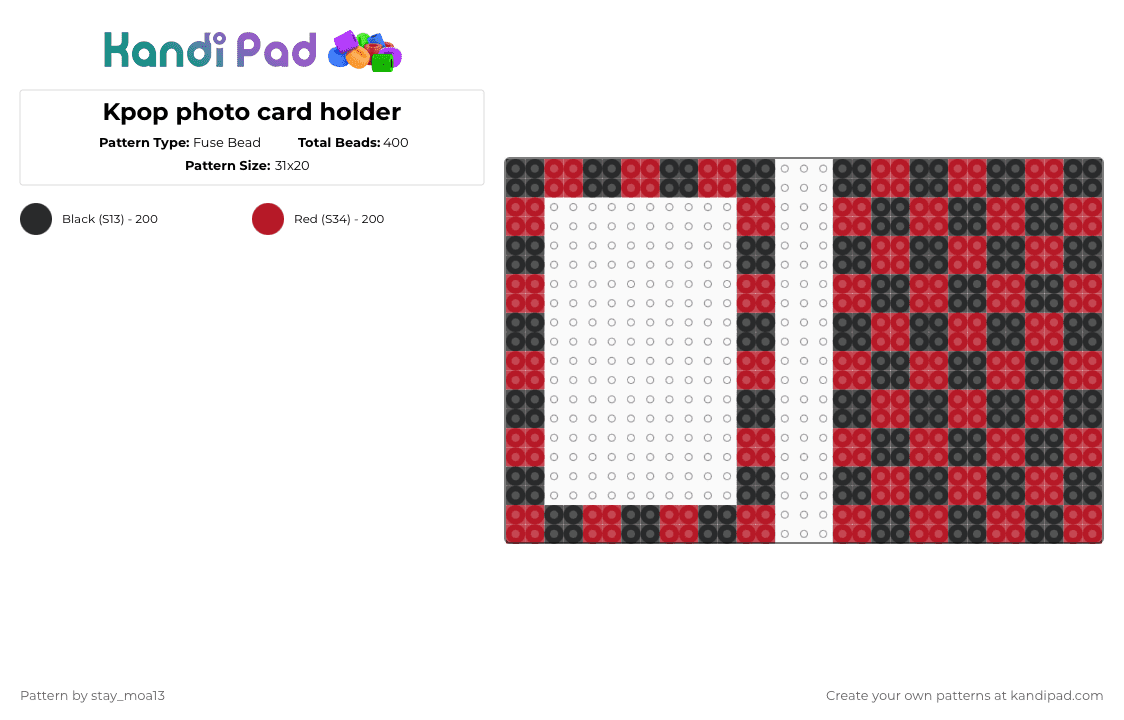 Kpop photo card holder - Fuse Bead Pattern by dorian_stay13 on Kandi Pad - black,red,kpop,kpop photocard,skz,stray kids,kpop stan,txt,p1h,enhypen