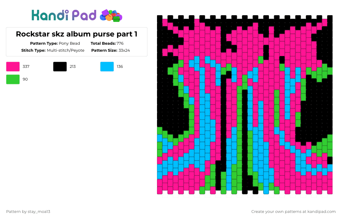 Rockstar skz album purse part 1 - Pony Bead Pattern by dorian_stay13 on Kandi Pad - pink,skz,purse,bag,rockstar,stray kids,kpop,stay,stray kids kandi