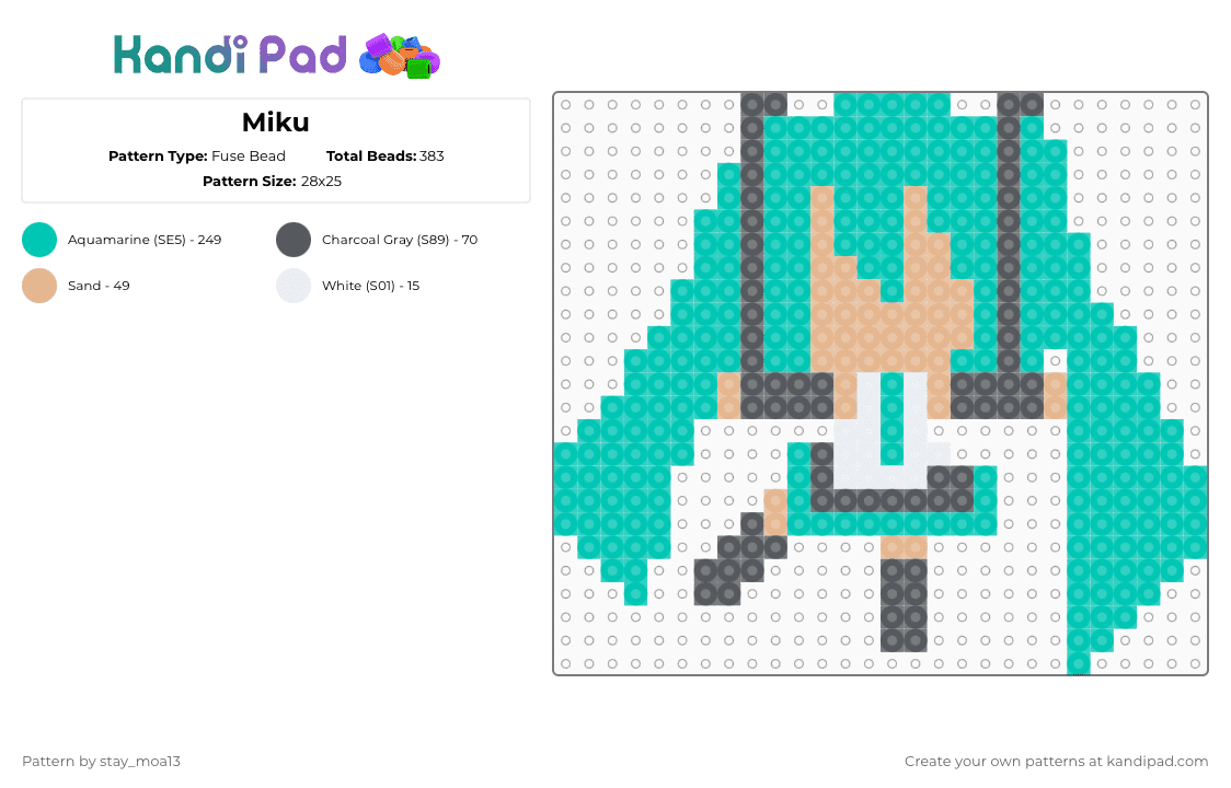 Miku - Fuse Bead Pattern by dorian_stay13 on Kandi Pad - teal,hatsune miku,miku,vocaloid