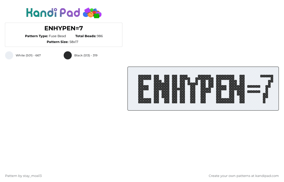 ENHYPEN=7 - Fuse Bead Pattern by dorian_stay13 on Kandi Pad - white,black,enhypen,heeseung,kpop,engene,enhypen7