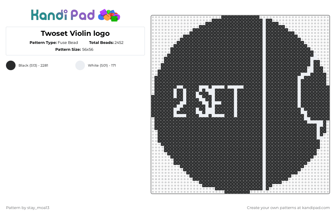 Twoset Violin logo - Fuse Bead Pattern by dorian_stay13 on Kandi Pad - black,twoset,violin,twosetviolin
