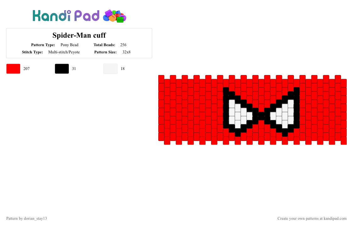 Spider-Man cuff - Pony Bead Pattern by dorian_stay13 on Kandi Pad - avengers, marvel, red, spiderman