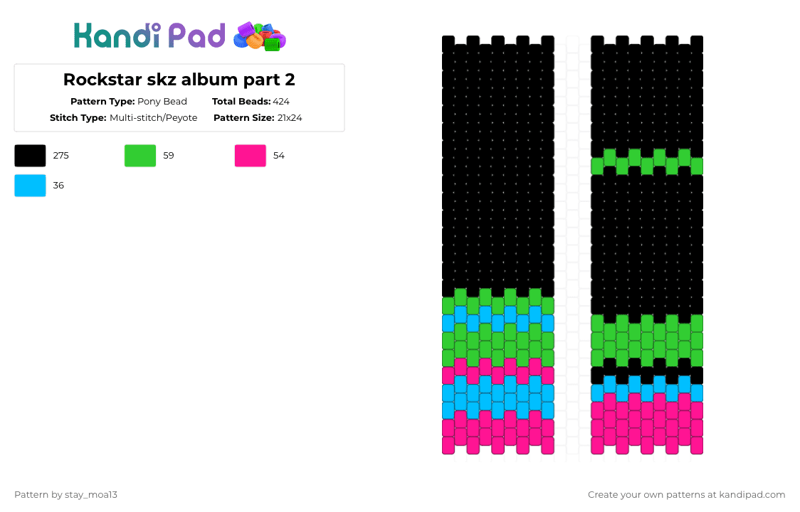 Rockstar skz album purse part 2 - Pony Bead Pattern by dorian_stay13 on Kandi Pad - black,green,pink,skz,stray kids,purse,bag,stay,kpop,kandi purse,stray kids kandi