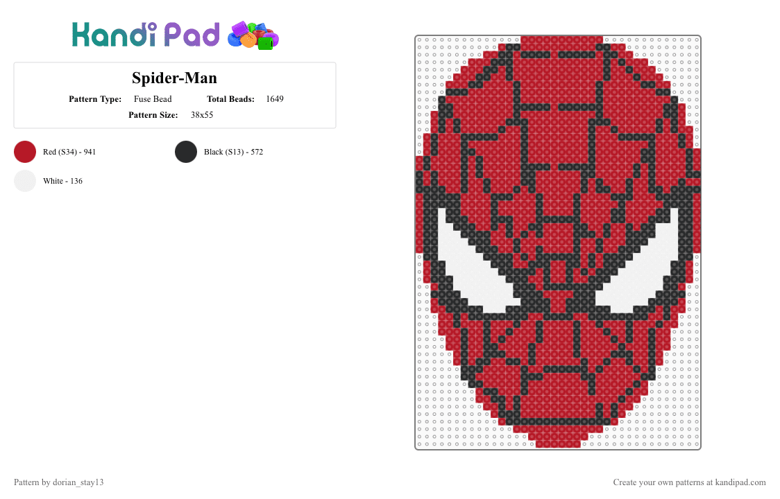 Spider-Man - Fuse Bead Pattern by dorian_stay13 on Kandi Pad - red,spiderman,spider,marvel,super hero,avengers
