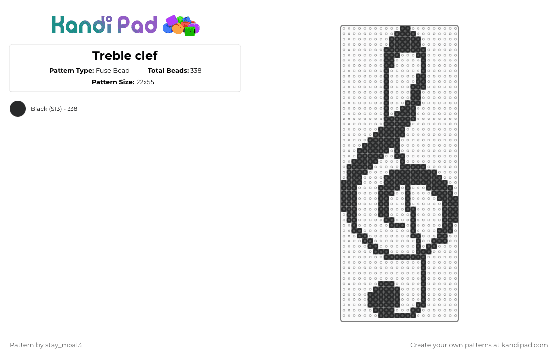 Treble clef - Fuse Bead Pattern by dorian_stay13 on Kandi Pad - black,treble clef,music,classical music,musician