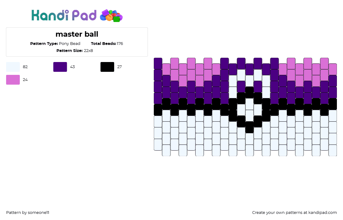 master ball - Pony Bead Pattern by someone11 on Kandi Pad - master ball,pokeball,pokemon,gaming,cuff,purple,white