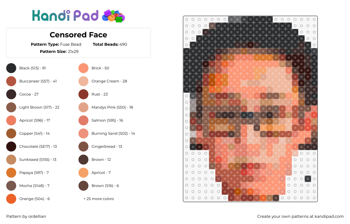 Censored Face - Fuse Bead Pattern by ordellian on Kandi Pad - face,portrait