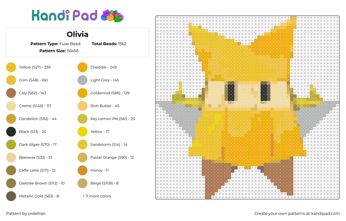 Olivia - Fuse Bead Pattern by ordellian on Kandi Pad - olivia,origami,mario,character,video game,nintendo,yellow