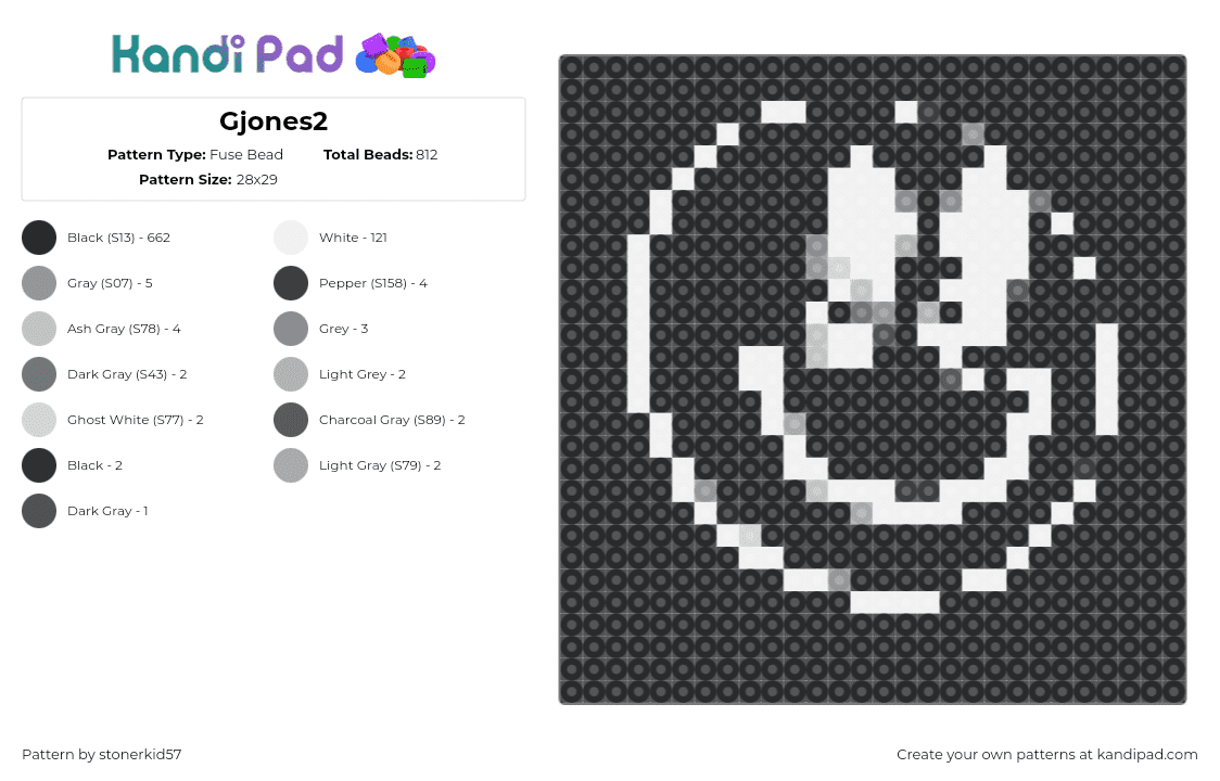 Gjones2 - Fuse Bead Pattern by stonerkid57 on Kandi Pad - gjones,smiley,dj,edm,music,white,black